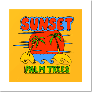 Sunset palm trees Posters and Art